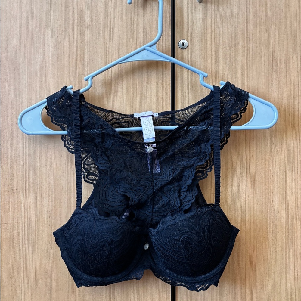 Savagexfenty black warped bra and panty set